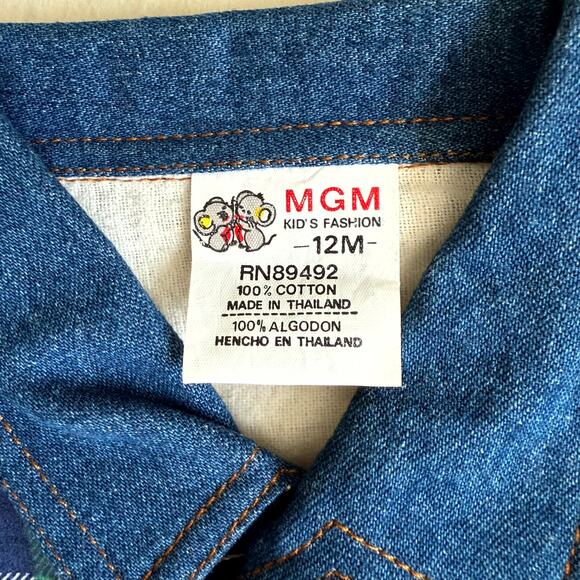 Vintage 90s MGM Kid's Fashion 3-Piece Pants Set Boys 12M Denim Patchwork Belt - Picture 9 of 10